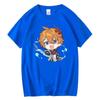 Летние уютные мягкие повседневные топы, футболка Tartaglia Genshin Impact-Chibi Childe, женская рубашка из 100% хлопка с милым мультяшным принтом