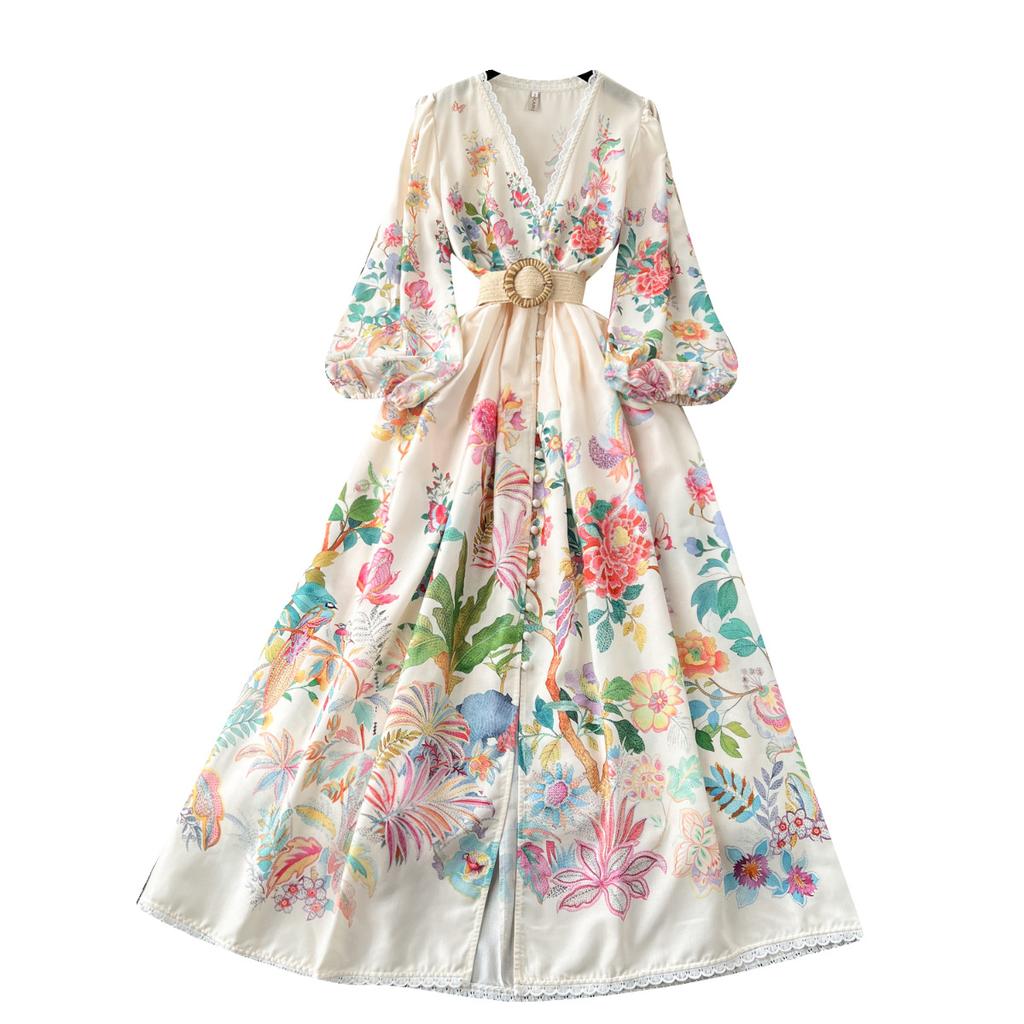 Платья в стиле французского суда, женское, нежное кружевное кружевное платье с V-образным вырезом, на пуговицах, облегающее, длинное, с принтом