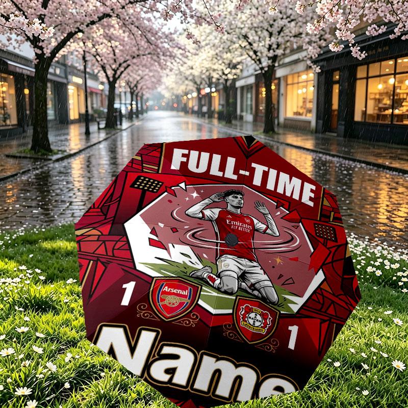 Custom Name Personalized Arsenal F.C Print Umbrella, Auto Open Close, 8‑Rib Sturdy Frame, Commute Camping Hiking Use, Birthday Gift