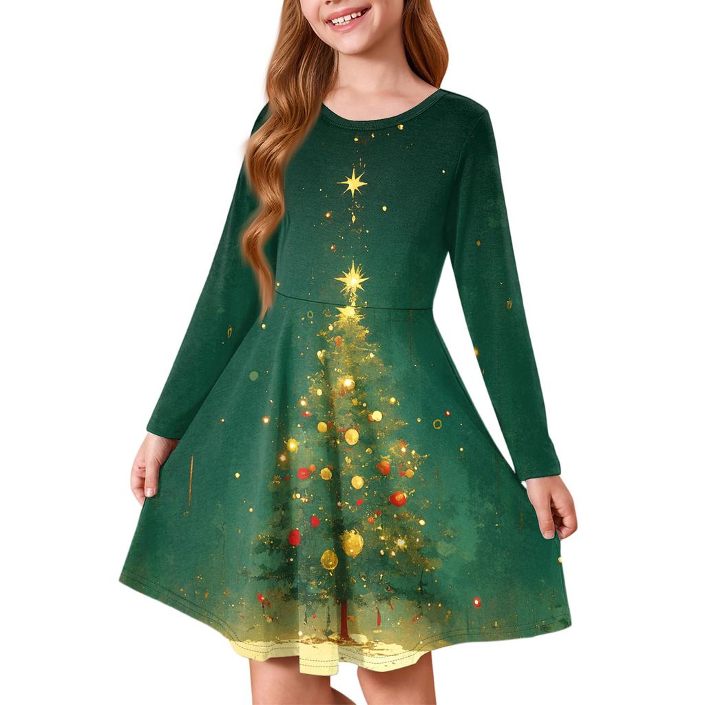 Girls' Princess Dress - Long Sleeve A-Line T-Shirt Dress Christmas Day
