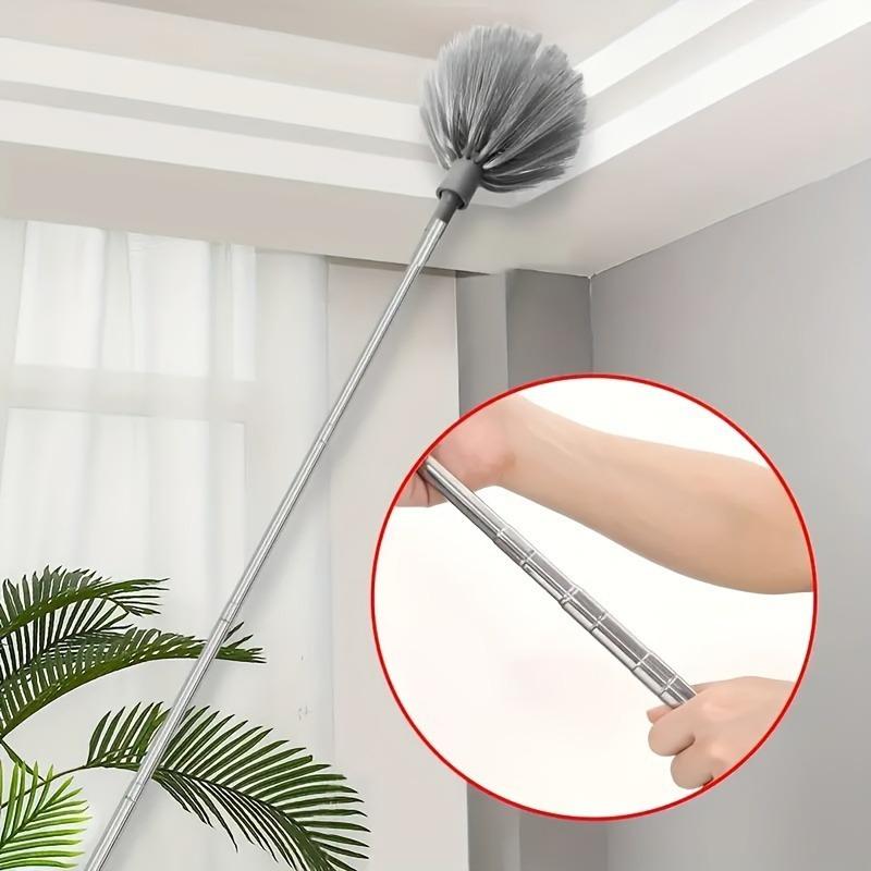Retractable Extendable Spider Web Duster Medium Stiff Bristles Household Cleaning Tool for Corner Window Ceiling Cobweb