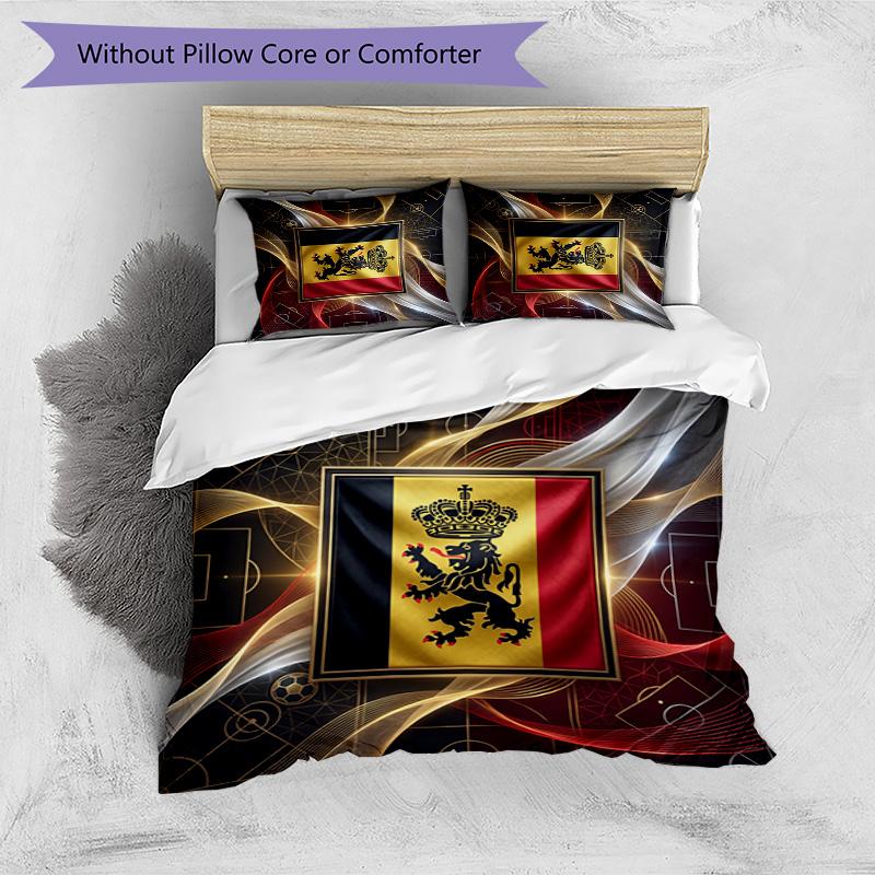 Belgium Football Printed Bedding 3 Piece Set Cozy Breathable Bed Cover Set as Housewarming Holiday Gift