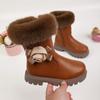 Children Casual Boots for Medium Big Girls Warm Thermal Boots Fluffy Plush Hairy with Flower Princess Sweet Kids Rubber Boots