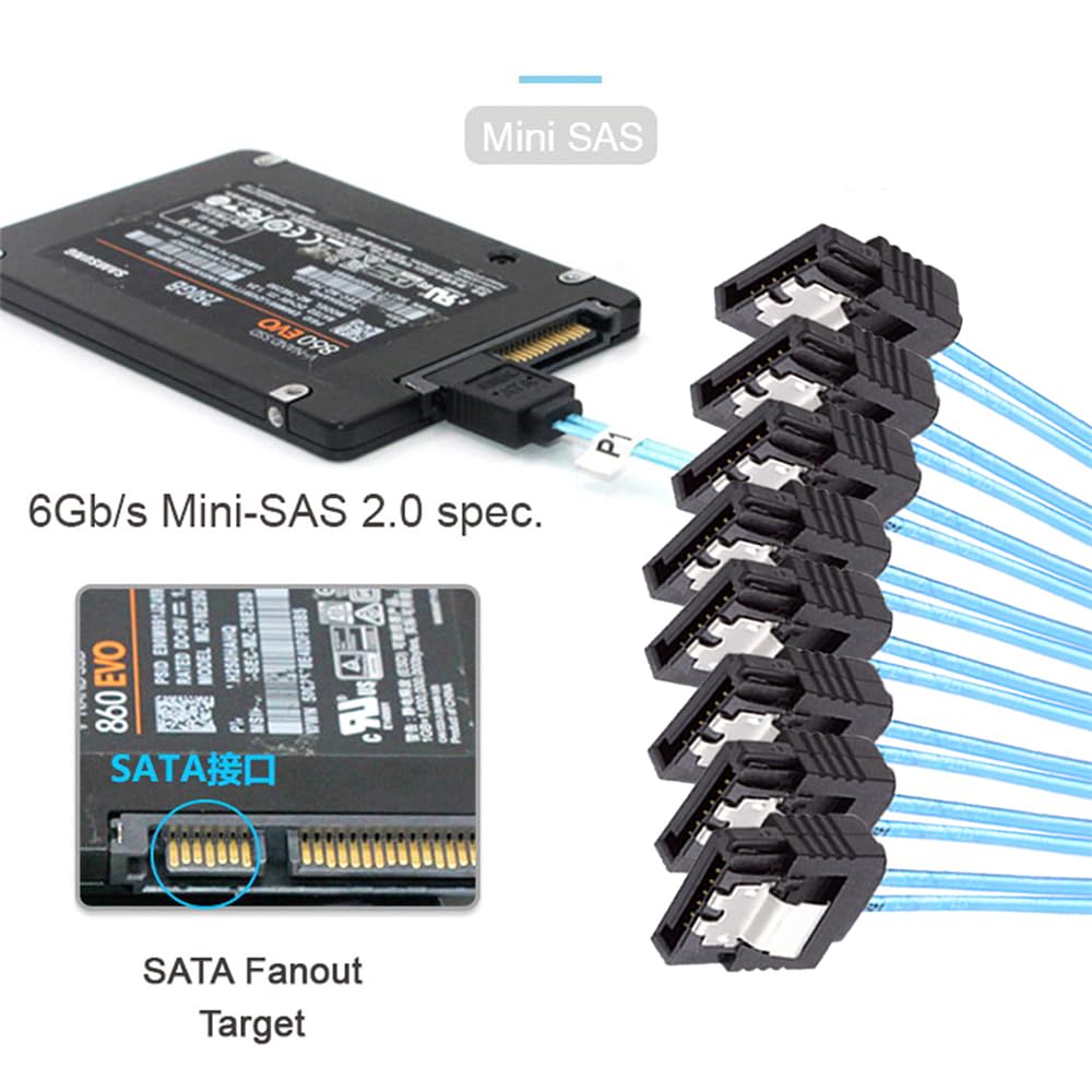 NFHK SlimSAS на SATA Целевой Slim SAS 8i 1 к 8 SATA RAID Кабель для дисков Метр Хост/RAID Кабель, 4.0 SFF-8654 74-контактный 7-контактный Контроллер/Жесткий 1.64 фута/0.5