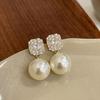 S925 Silver Needle Luxury Square Zircon & Pearl Trendy Temperament Earrings.