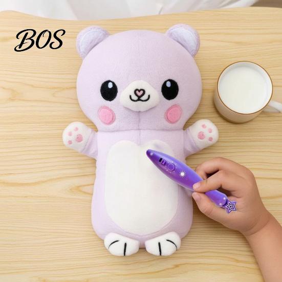 DIY Drawing Stuffed Doll Glow in The Dark Animal Toy with Light Pen, Luminous Fox Rabbit Kids Plush Bear Penguin Doll, Painting Glowing Plushie