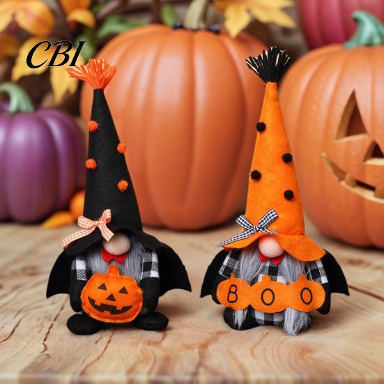 Soft Plush Centerpieces Halloween Gnome Decoration, Spooky Orange Black Boo Pumpkin Swedish Tomte Festive Table Decor Figurine, Elf Dwarf Ornaments
