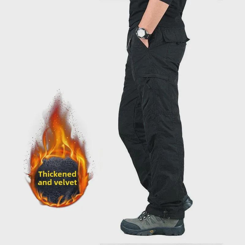 Мужской комбинезон из плотного бархата для активного отдыха: Теплые прямые хлопковые брюки с множеством карманов для осени и зимы