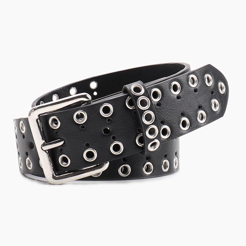 Women Hollowed Metal Leather Belt With Alloy Buckle For Casual Wear And Street Style
