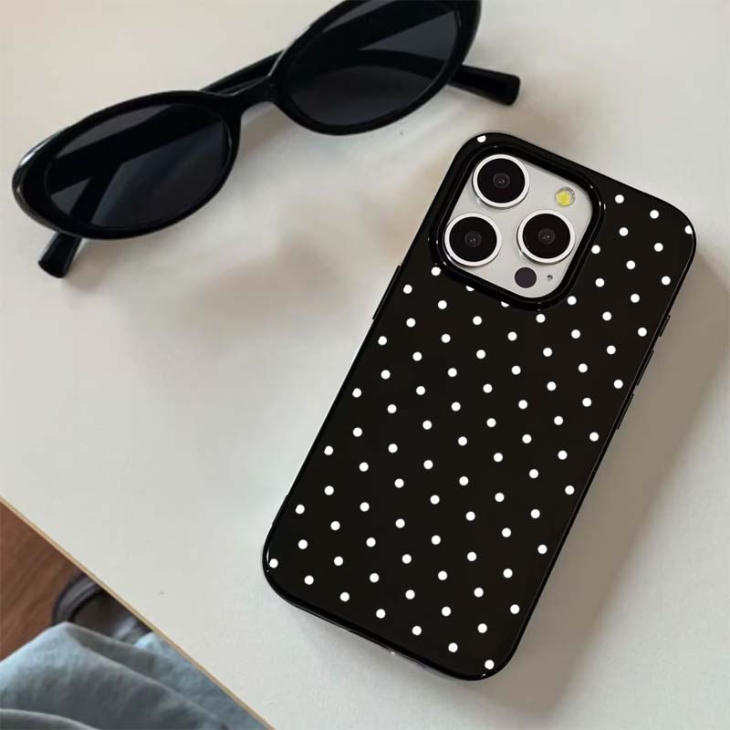 Корейский INS Белый чехол для телефона в горошек Для iPhone 17 16 Pro 15 14 Plus 13 12 11 Pro Max X XS 7 8 Plus Черный ударопрочный мягкий чехол