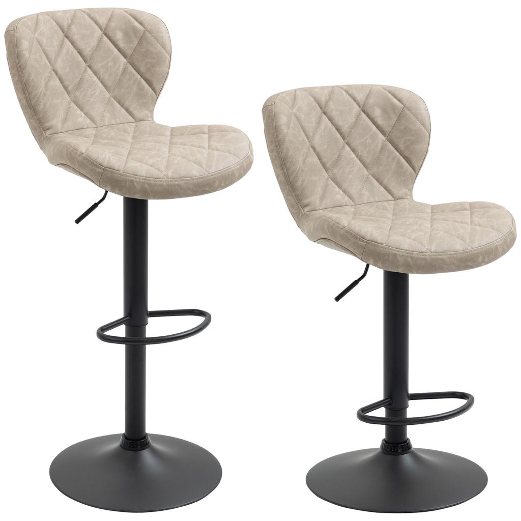 Bar Stools, Set of 2 Breakfast Bar Chairs, Swivel Barstools with Backrest and Footrest, Steel Frame Diamond Pattern PU, for Kitchen Counter