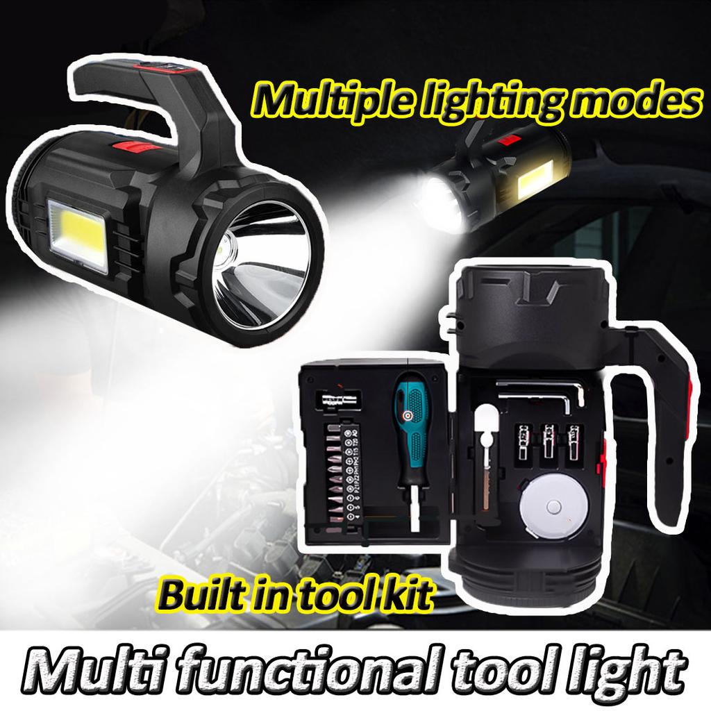 New Handheld Flashlight with Built-in Tool Kit, Charging Belt, Side Light, Emergency Multifunctional Handheld Work Light