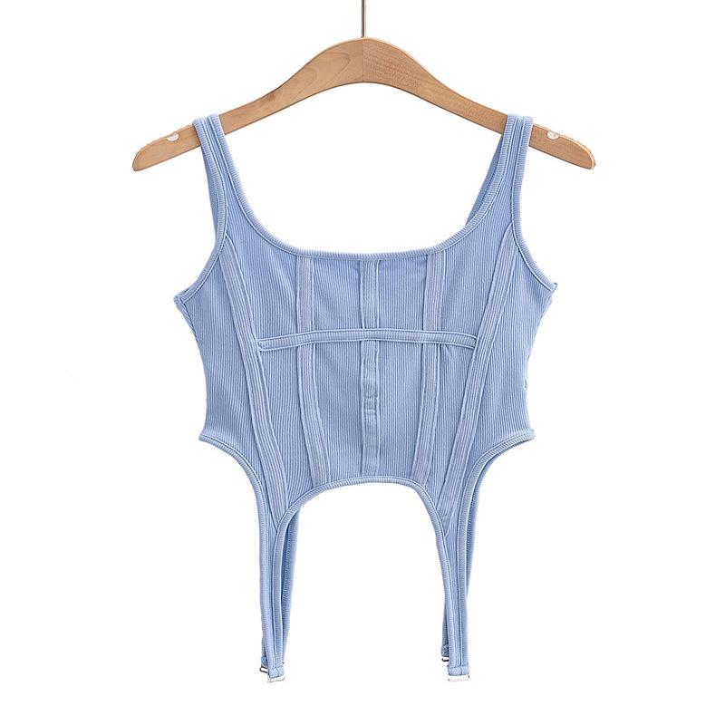 Жилет в стиле сафари с нитью «рыбий кость», рубашка нестандартной формы на крючке для женщин, сексуальные топы без рукавов с квадратным вырезом