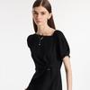 GOELIA Asymmetric Collar Pleated Little Black Dress