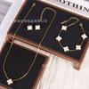 Titanium Steel Lucky Four Leaf Clover Jewelry Set - 18K Gold Plated Necklace Bracelet Earrings Women
