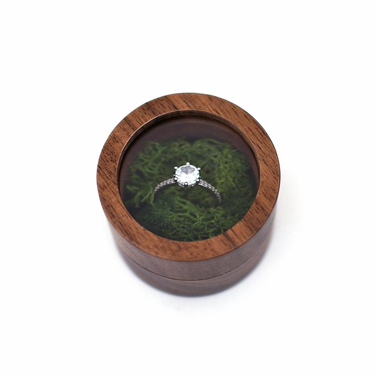 Luxury Small Jewelry Gift Packaging Round Wooden Wedding Ring Box with Window