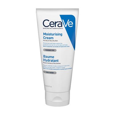 CeraVe Увлажняющий крем для сухой и очень сухой кожи (177мл) - Сформулирован с 3 незаменимыми керамидами и гиалуроновой кислотой | Некомедогенный увлажняющий крем F