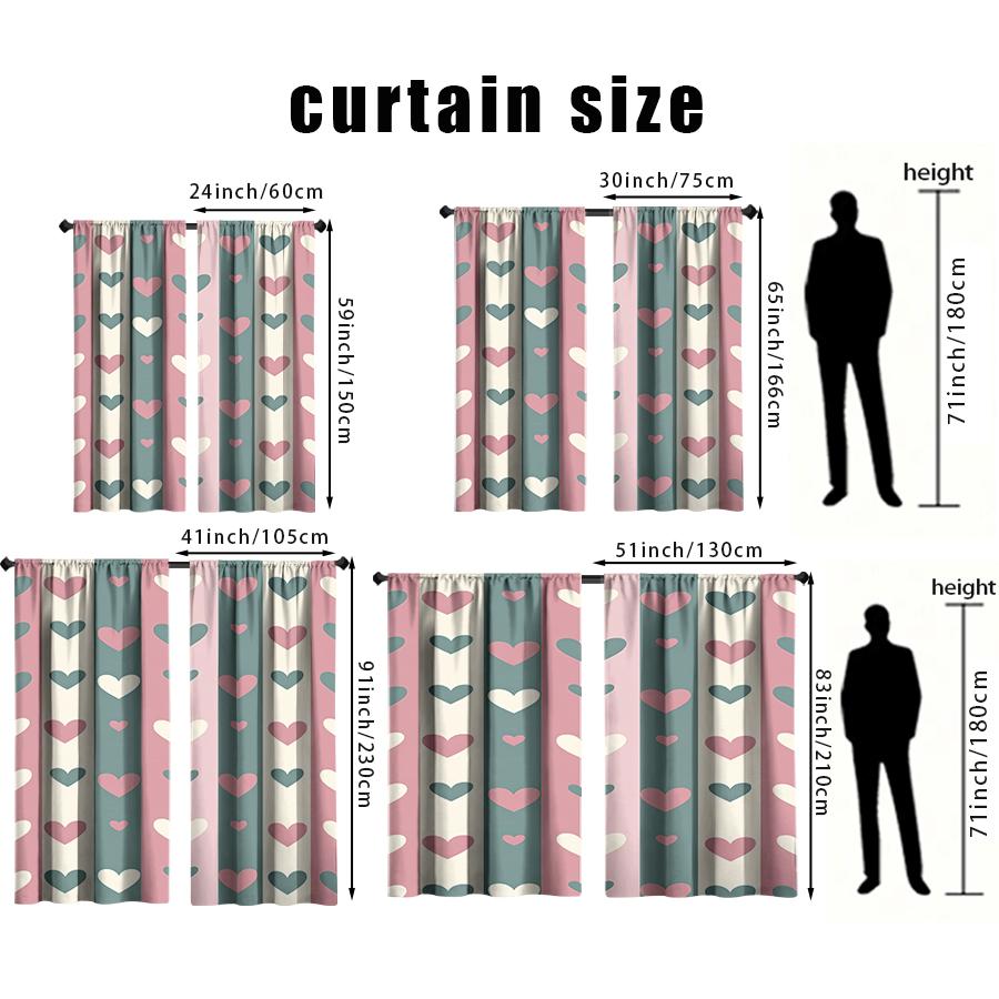 2 шт. розовые, зеленые, белые полосатые шторы в форме сердца, милый стиль, для гостиной и спальни, декоративные с карманами для кулиски