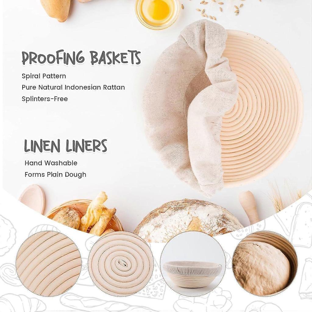 Bread proofing basket, a set of two 8.5-inch round dough proofing bowls with liners, perfect for home sourdough baking.
