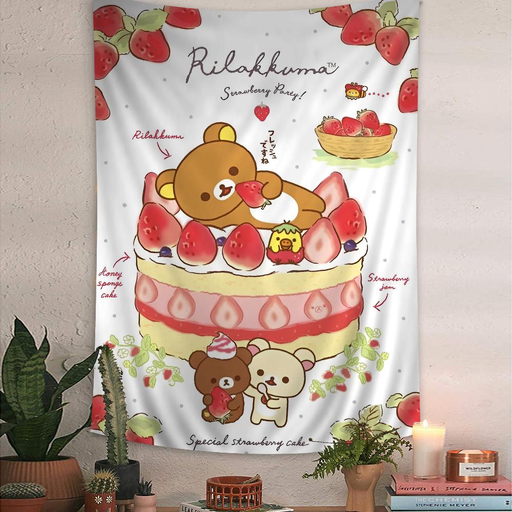 Rilakkuma Korilakkuma Scooter Tapestry Cute Pink Wall Hanging with SanX Characters Ideal for Cozy Bedroom Kawaii Decor