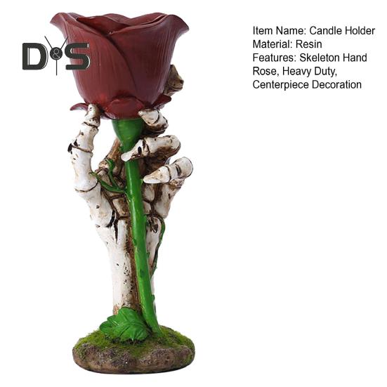 Skeleton Hand Rose Candle Holder Ghost Hand Holding Flower Resin Figurine Taper Pillar Candle Candlestick Table Centerpiece Decoration