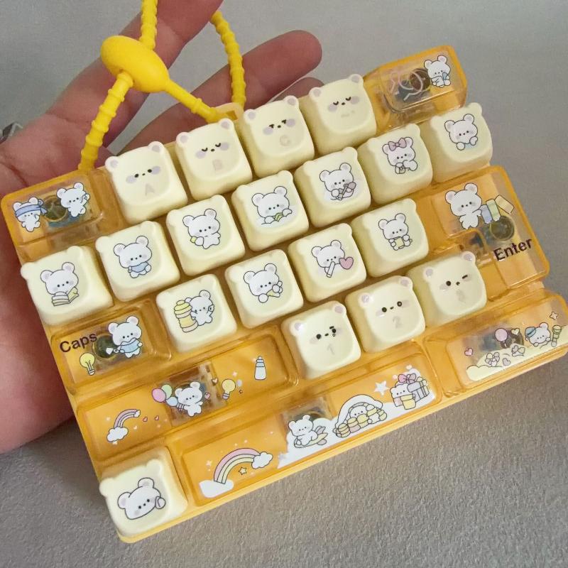 26 клавиш Fidget Keyboard Брелок Милый Мультяшный Медведь Нажимающая Игрушка для Снятия Стресса Подвеска на Сумку Подарки для Вечеринки