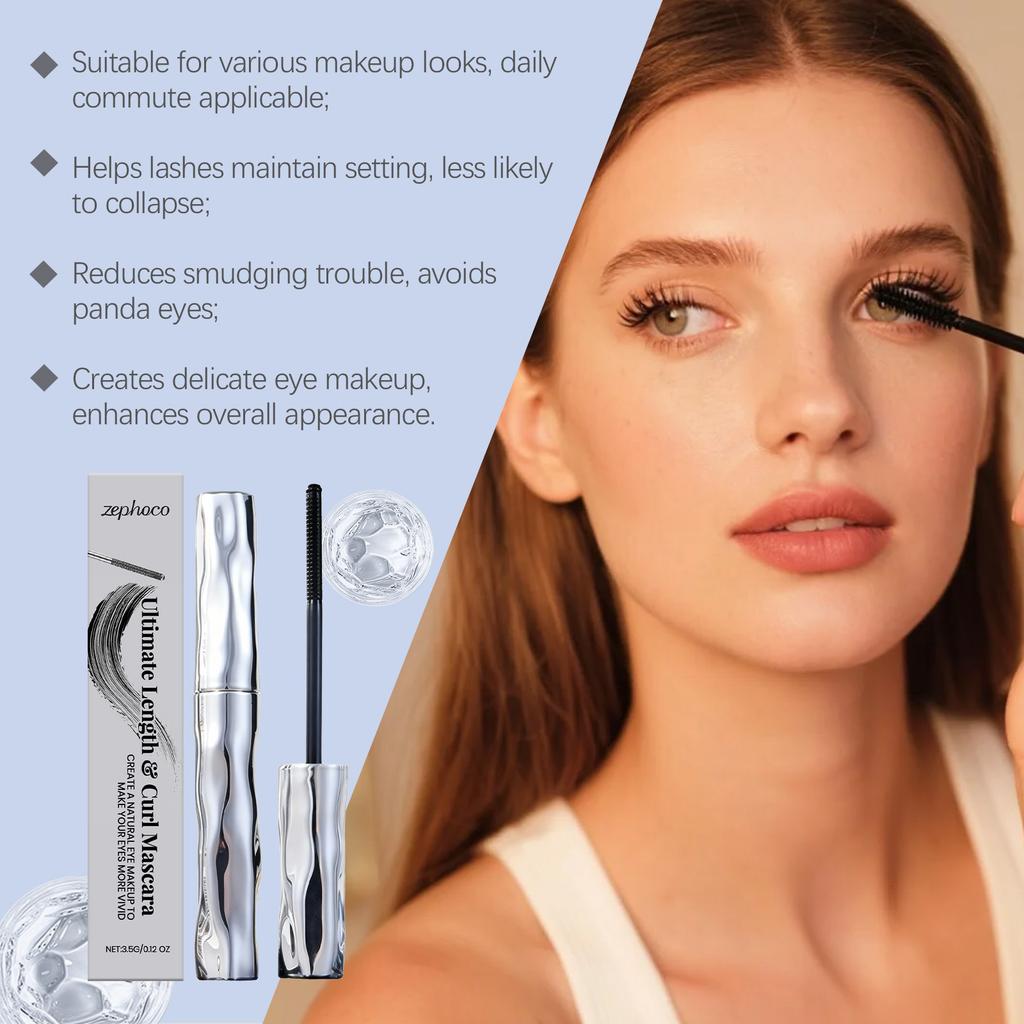 Zephoco Waterproof Mascara Black, Lengthening and Curling Volumizing Mascara, Long Lasting Smudge-Proof Eye Makeup for Daily Commute 3.5g