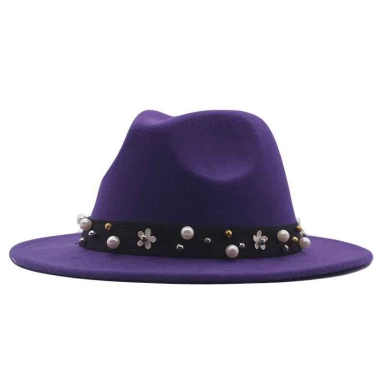 New autumn and winter pearl imitation woolen top hat, fashionable women's jazz hat, parent-child sun hat