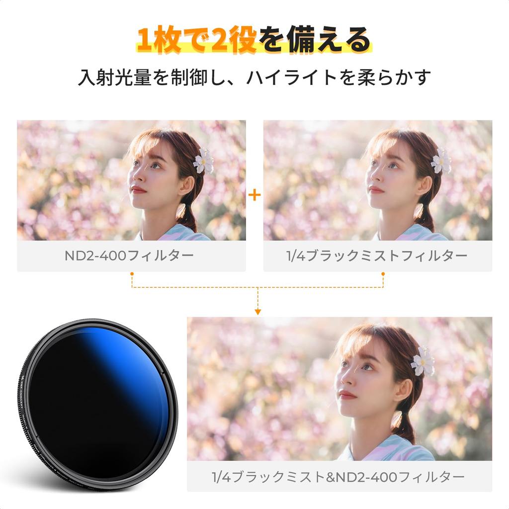 CONCEPT 49mm Multifunctional Filter Black Mist K&F 2-in-1 ND2-400 & 1/4 (Two-in-One Filter)