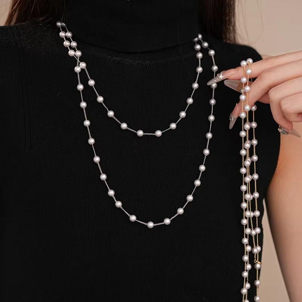 Fashion Long Pearl Necklace Simulated Pearl Collarbone Chain Elegant Sweater Chain Dress