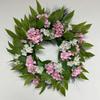 Bohemian Simulation Pink and White Flower Wreath with Branches and Leaves | Rural Farmhouse Style Plastic Flowers