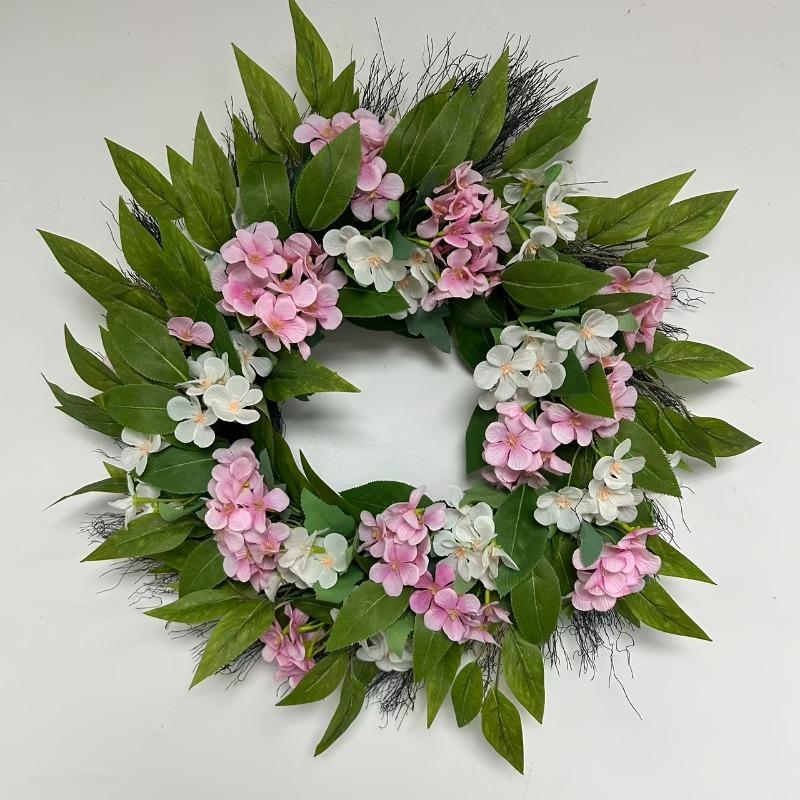 Bohemian Simulation Pink and White Flower Wreath with Branches and Leaves | Rural Farmhouse Style Plastic Flowers