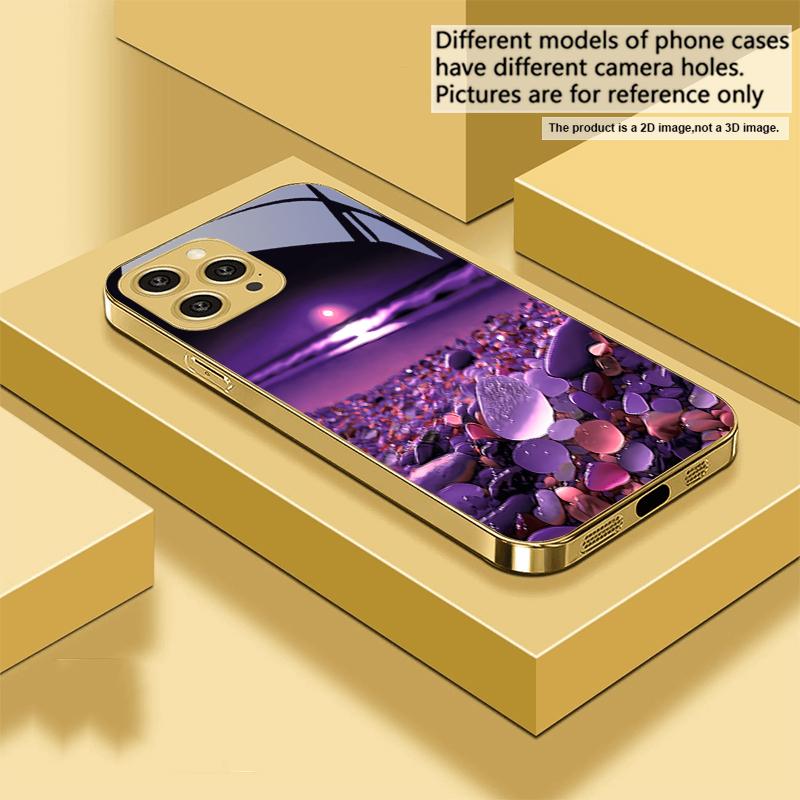 Красочный каменный берег моря Для iPhone 16 16Pro Max 15 P ro 14 13 Plus 12 Mini 11Pro Max XS Max XR Золотой чехол для телефона из закаленного стекла