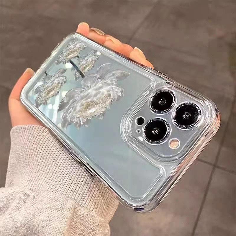 Силиконовый чехол White Lotus для iPhone 11/12/13/15 Pro Max с полной защитой и цветочным дизайном