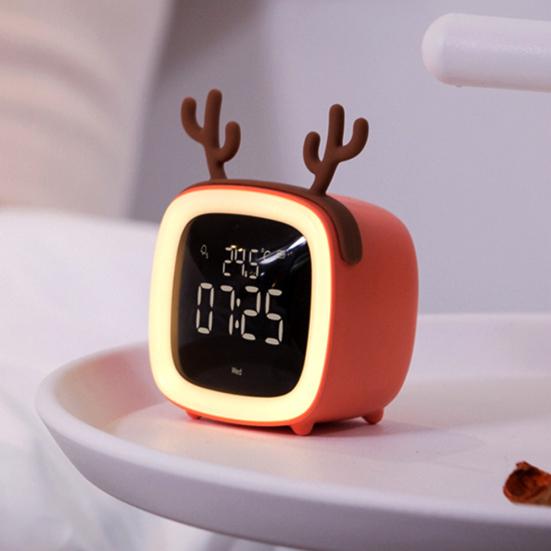 Cartoon Rabbit Ear Shape Rechargeable Digital Display LED Nigh Light Alarm Clock