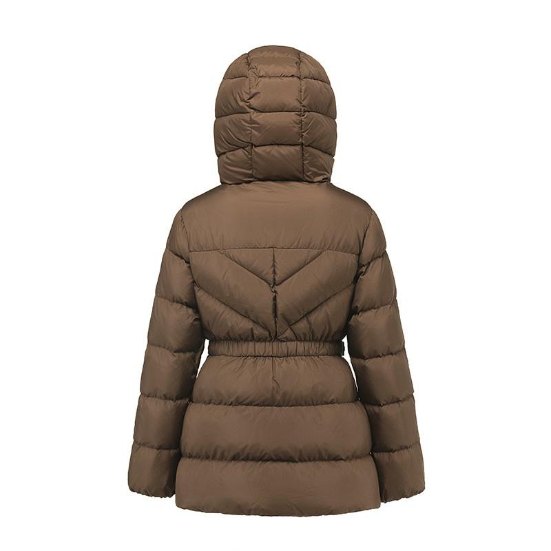 Womens Hooded Waist-Tied Down Jacket Slim Fit Warm Puffer Coat With Detachable Hood