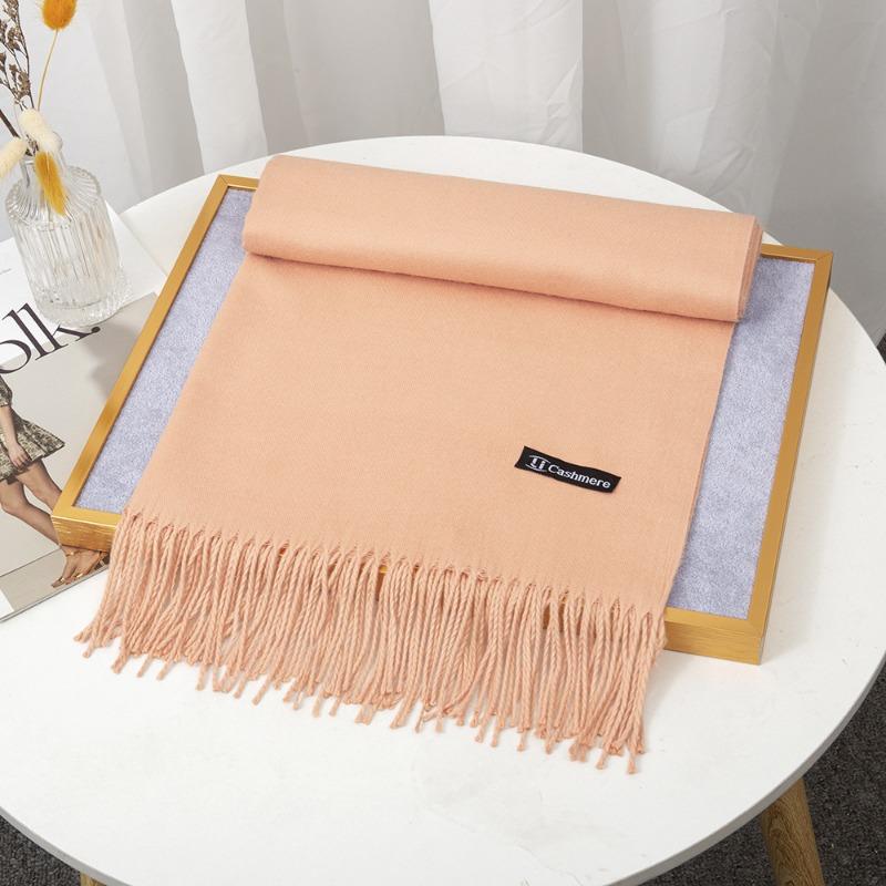 Scarf Women's Winter Monochrome Imitation Cashmere, Warm and Thickened Long Summer New Air-conditioning Fringed Large Shawl