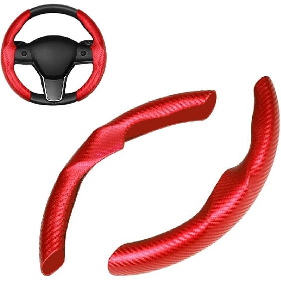 Grey Steering Wheel Cover For Tesla Model 3/Y 2016-2025 2026 Juniper/Highland | Non-Slip, Segmented, -Fit, Carbon Fiber | Model Y Juniper Accessories