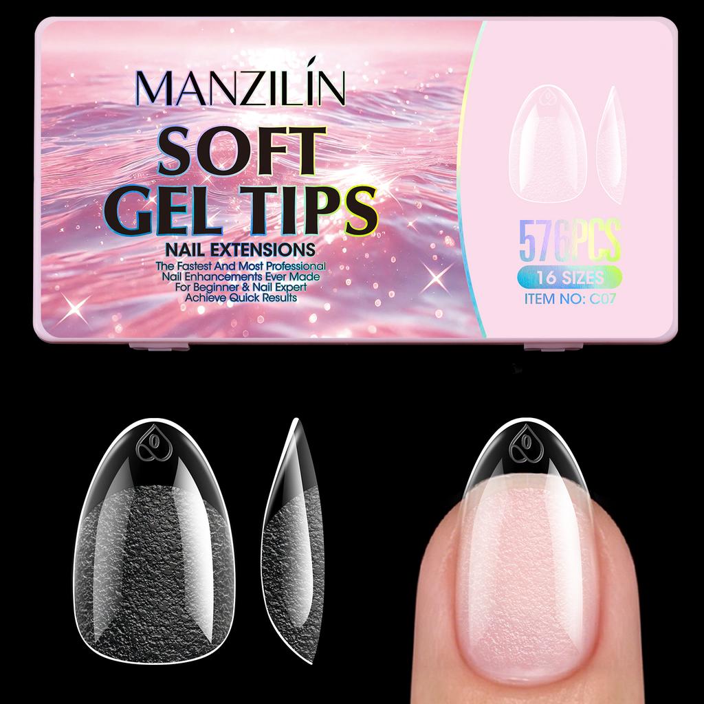 Xiaomi 576Pcs Soft Gel Nail Tips 16 Sizes Full Cover False Nails Almond Coffin Pre-filed Nail Extension Tips DIY Manicure Press On Nail