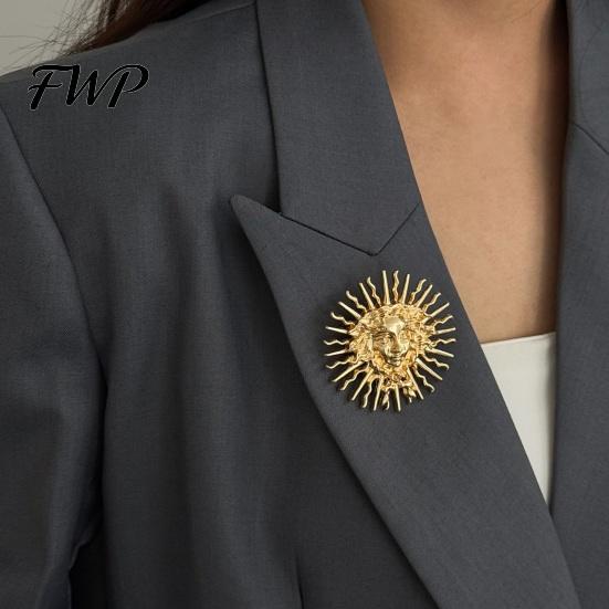 Alloy Brooch Pin Gold Sun Coral for Women, Abstract Geometric Pin, Vintage Shape Tone Metal Corsage Badge Coat Scarf Bag, Unique Gift High-end