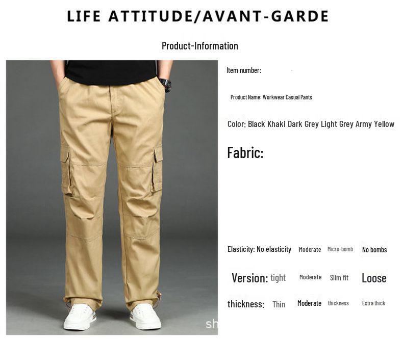 Мужские износостойкие хлопковые рабочие брюки с несколькими карманами - Большой размер, повседневные для весны и осени