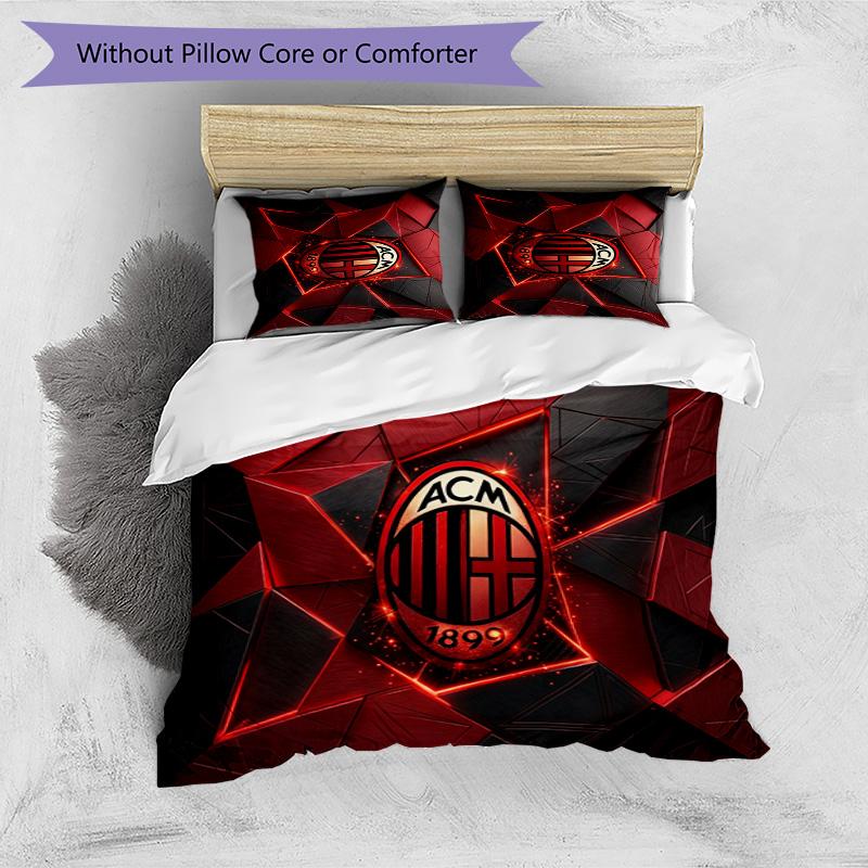 AC Milan Pattern Printed 3PCS Bedding Set Soft Skin-Friendly Washable Duvet Cover & Pillowcases Set All Season Bedroom
