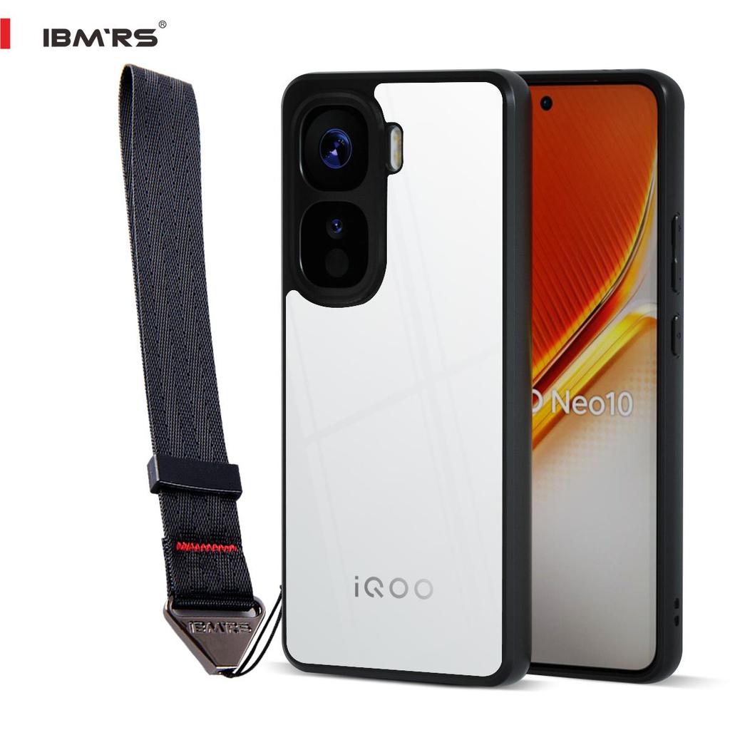 (В комплекте ремешок на запястье)Чехол IBMRS для iQOO Neo10, противоударный чехол-бампер для телефона, не желтеющий, прозрачная задняя панель с защитой от царапин - черный камуфляж