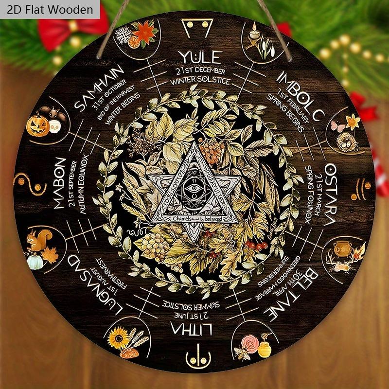 Wheel Year Wooden Sign, Sabbats Pagan Witch Sign, Wiccan Holidays, Wicca Calendar, Yule Altar, Celestial Sign, Halloween, Christmas Decoration
