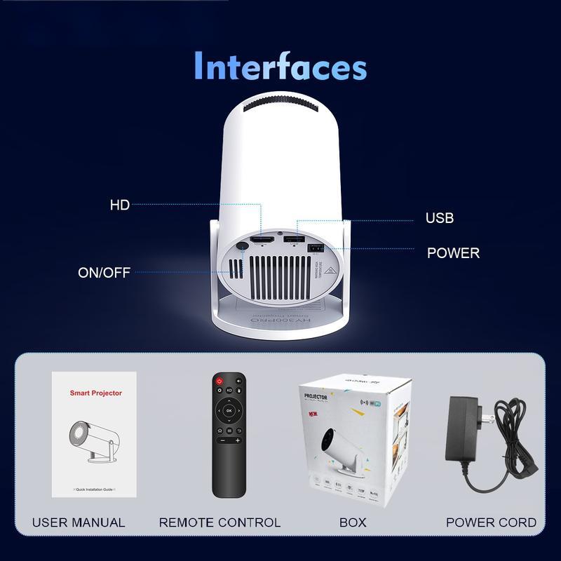 Портативный проектор HY300Pro 290ANSI Двойной Wifi6 Поддержка источника видео 4K Нативное 1280*720P Android 11 BT5.4 Кинотеатр На открытом воздухе Мини-проектор Пульт ДУ