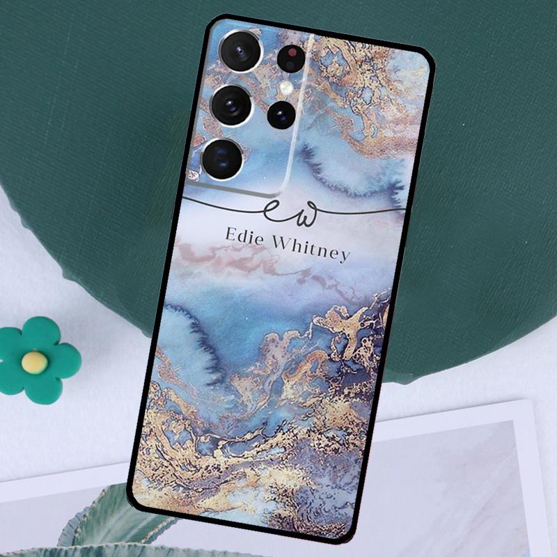 PERSONALISED marble name glitte Case For Samsung Galaxy S24 Ultra S23 S22 S21 Plus Note 10 Note 20 S9 S10 S20 S21 FE Cover
