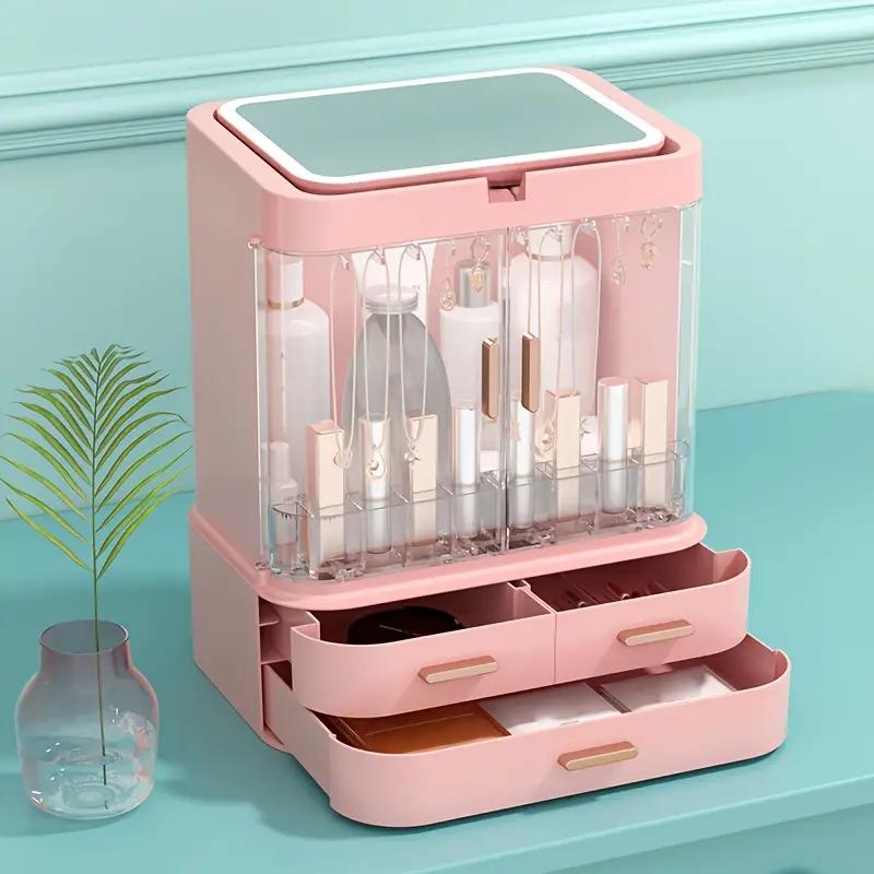 Ящик для хранения косметики с зеркалом. Универсальные настольные средства для ухода за кожей. Большой вместительный стеллаж для туалетного столика.
