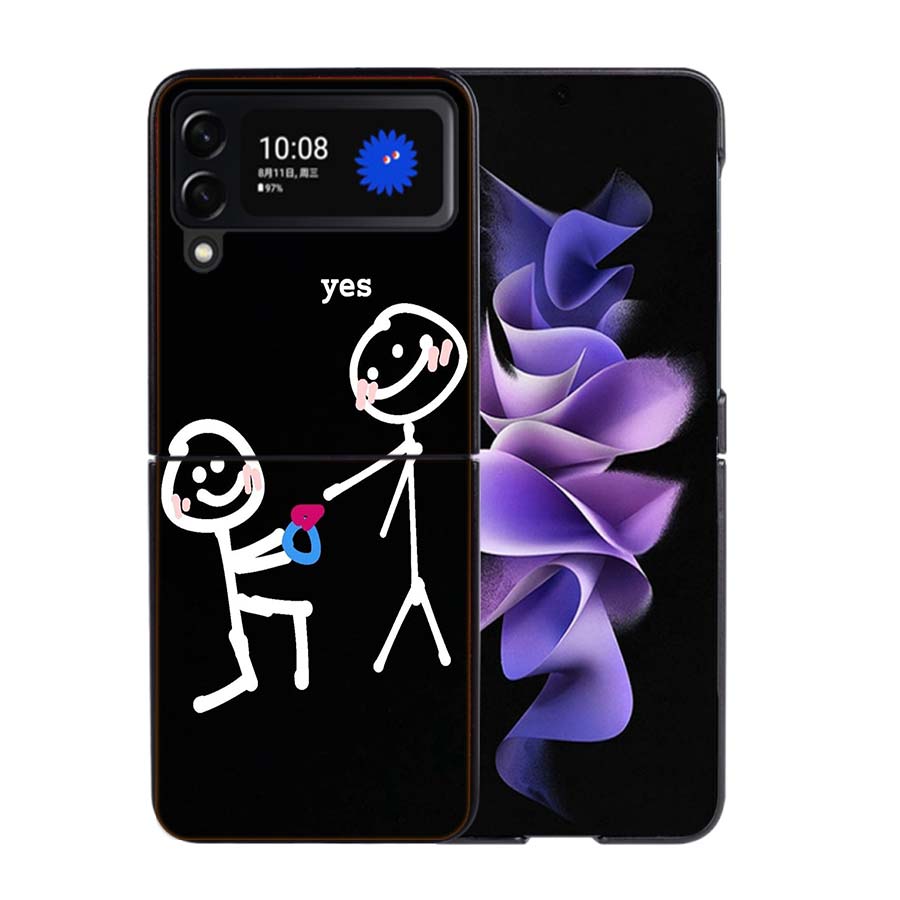 Funny Cute Cartoon Matchman Phone Case For Samsung Z Flip 7 6 5G Galaxy Z Flip4 Z Flip5 Z Flip3 Coque Black Hard PC Shell Protec