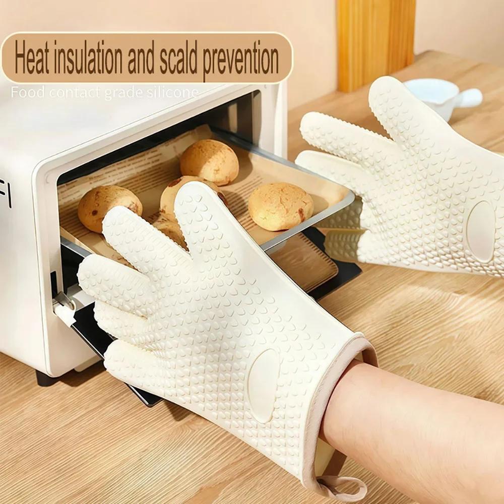 Thickened Anti-Scald Silicone Heat Resistant Hand Cover Anti-Slip Heat Insulation Oven Mitts Portable Protect Gloves For Kitchen