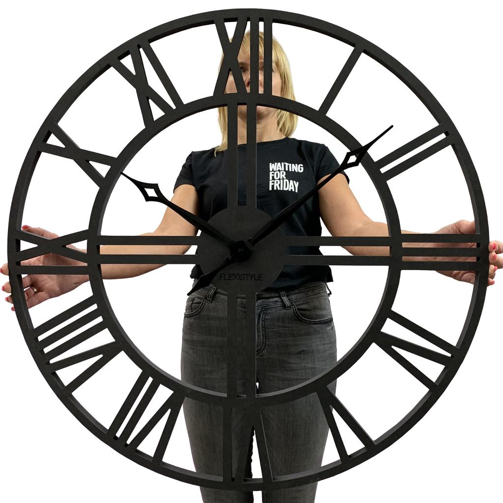 Large black loft wall clock 80cm